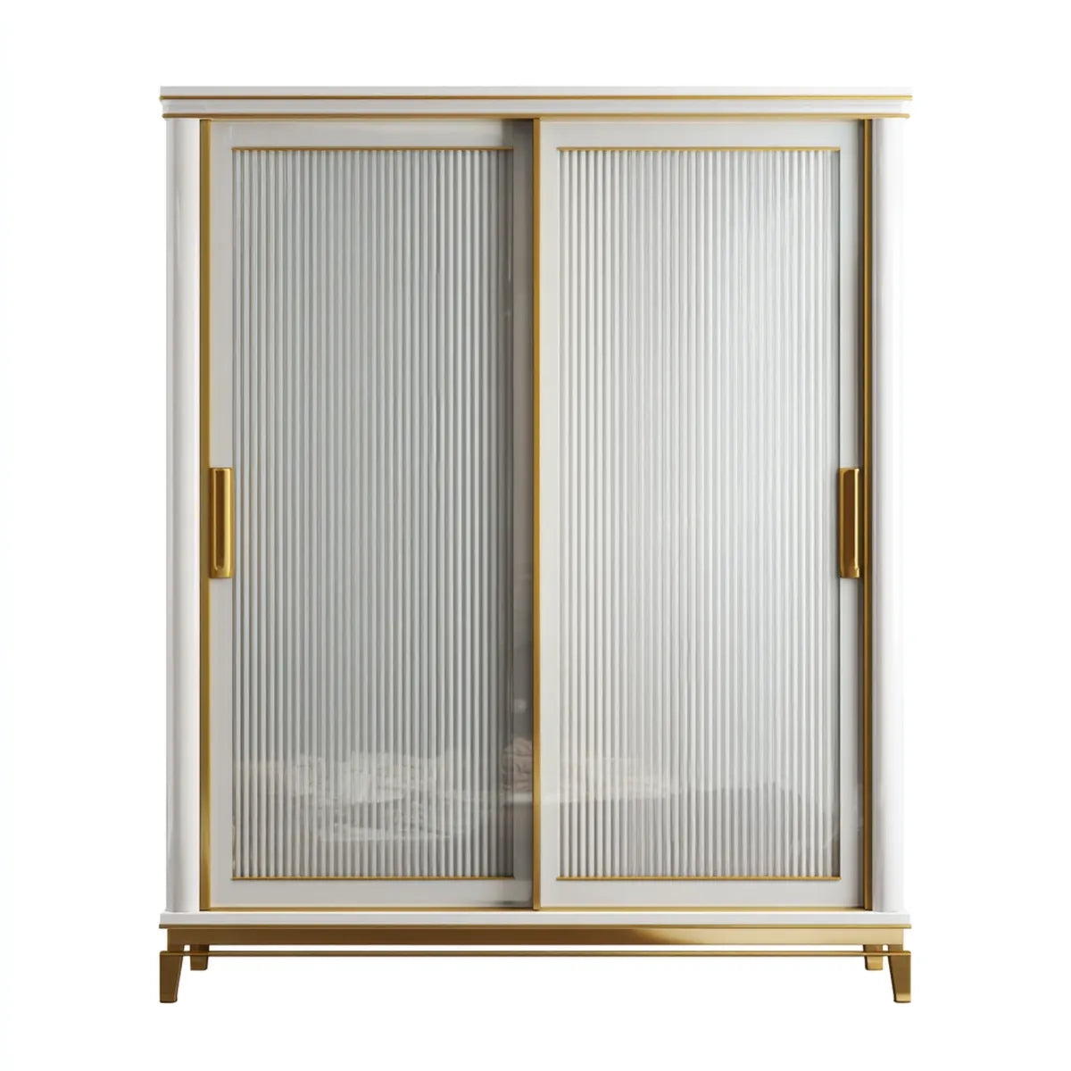 Szafa, Biała i złota szafa drzwi przesuwnych 120 x 60 x 200 cm w MDF i prostokątne szkło prążkowane