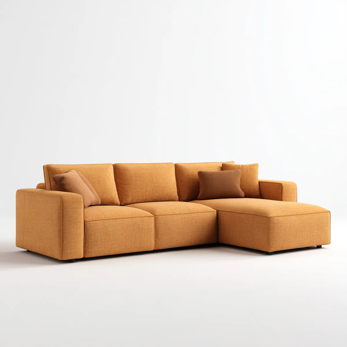 Sofa, Kanapa narożna z krzesełkiem z prawej strony pomarańczowego poliestru 250 x 160 x 85 cm do L