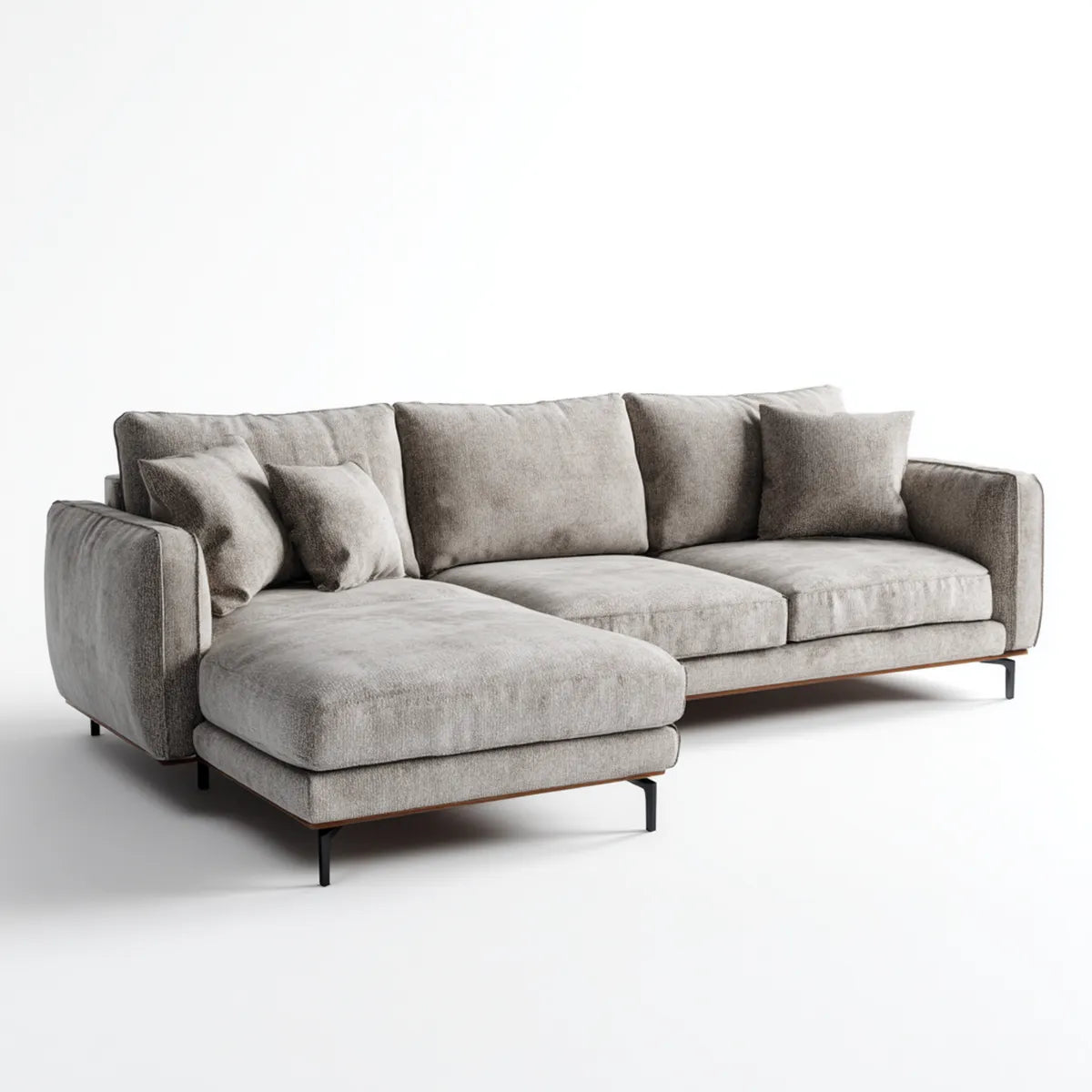 Sofa, Kanapa narożna z krzesełkiem z lewej szarej 270 x 165 x 85 cm w kształcie poliestru L