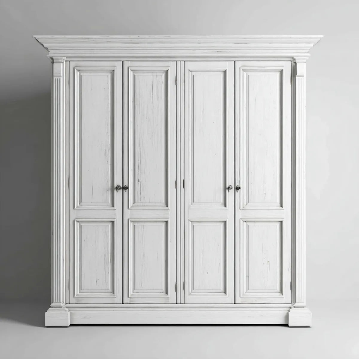 Szafa 4-drzwiowa biała 220 x 60 x 230 cm w litej prostokątnej sosnie