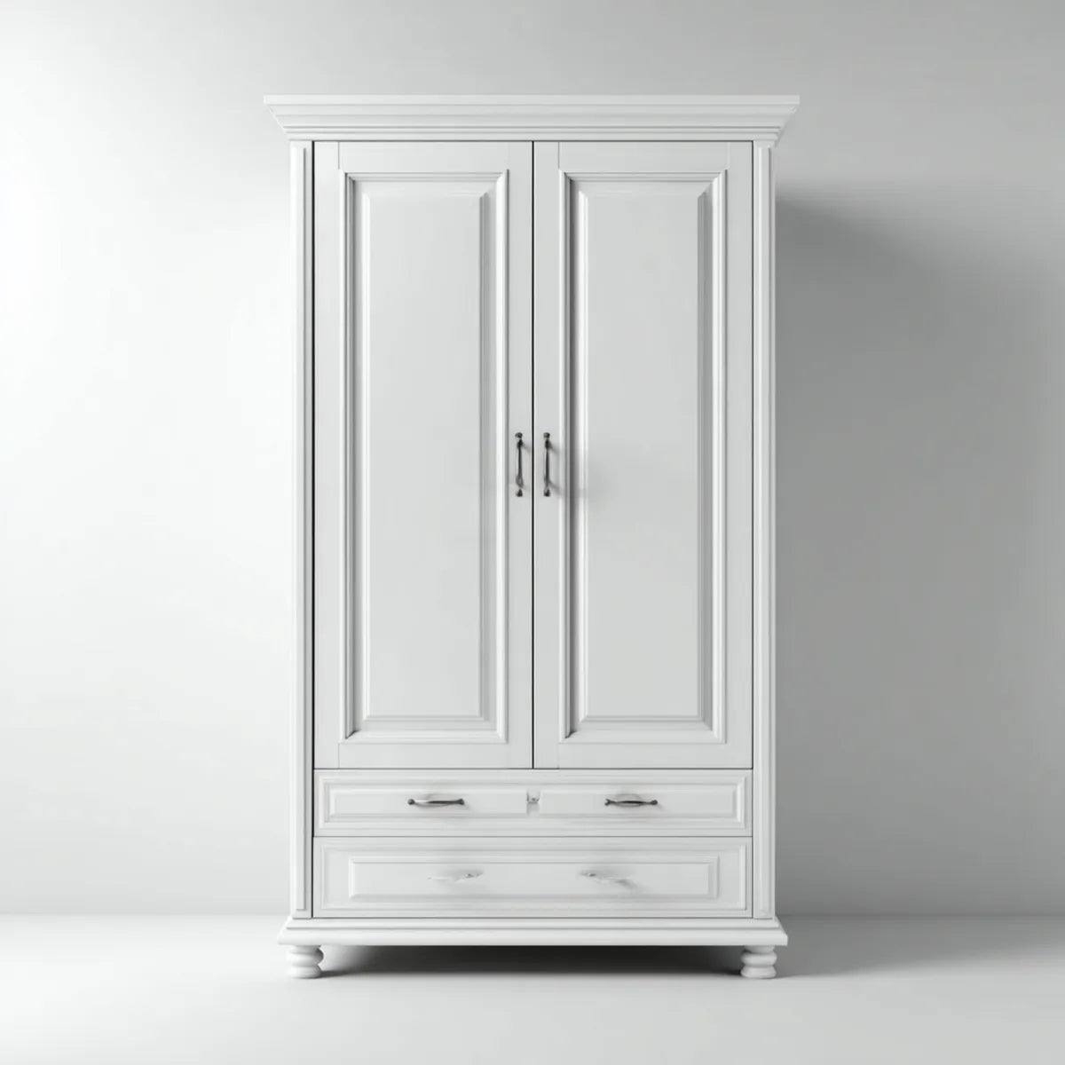 Szafa sypialna 2 drzwi 2 szuflady białe 100 x 55 x 200 cm w prostokątnych panelach MDF