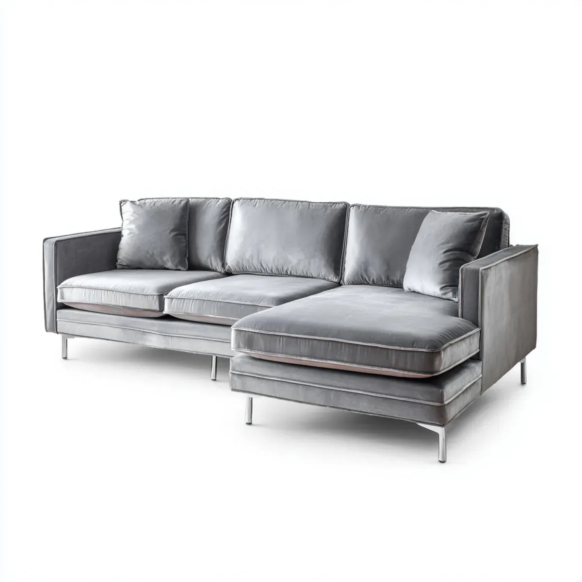 Sofa, Kanapa narożna z półwyspem 3 miejsca szare w aksamicie poliestrowym 260 x 160 x 85 cm