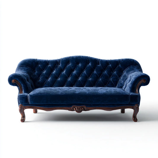 Sofa 3 granatowy niebieski miejsca 210 x 90 x 95 cm w poliestrowym aksamicie z liniową ramą z litego drewna