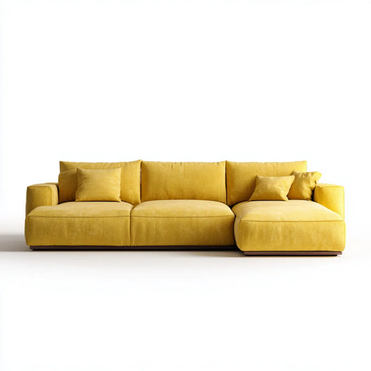 Sofa, Rożna sofa 3 miejsca żółty musztarda w poliester aksamit 280 x 160 x 85 cm