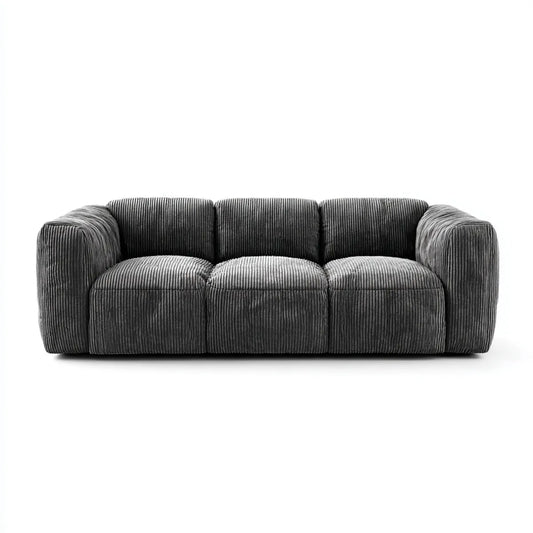 Sofa, 3 fotel szara, aksamitna sofa w poliestrowym, żebrowanym prostokątnym kształcie 220 x 95 x 75 cm