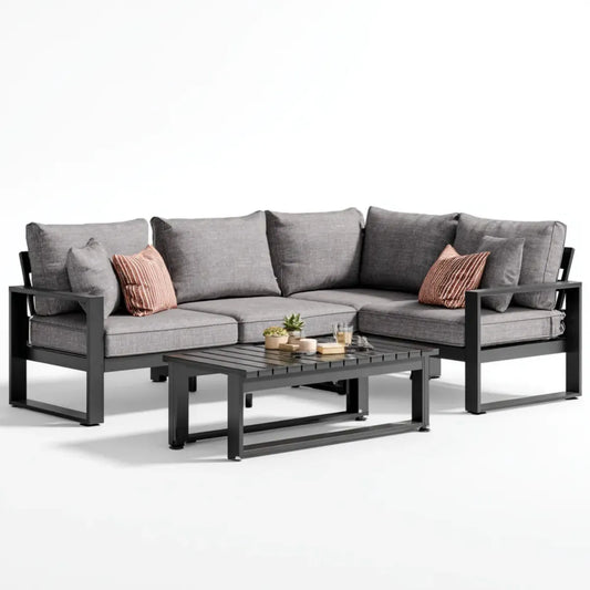 Sofa ogrodowa, Taras Lounge- Zestaw narożna kanapa z tabeli kawy antracyt aluminiowy poliester prostokątna 210 x 210 x 68 cm