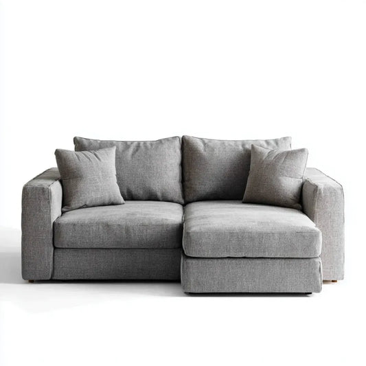 Sofa, Kanapa narożna z krzesełkiem z prawej szarej poliestru 220 x 160 x 85 cm