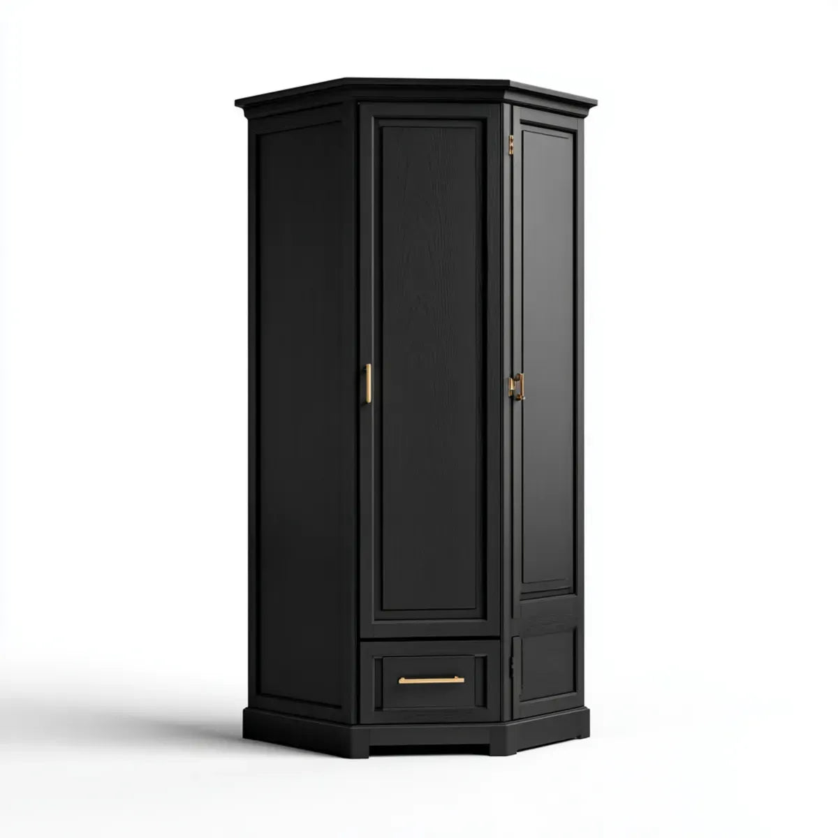 Szafa narożna Czarna z MDF 90 x 90 x 200 cm z 2 drzwiami i szufladą