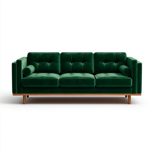 Sofa, 3 siedzenia zielone w prostokątnym aksamicie poliestrowym 220 x 90 x 85 cm